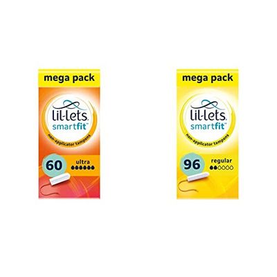 Lil-Lets Non-Applicator Ultra Tampons X 60 | 6 Packs of 10 | Extremely Heavy Flow & Non-Applicator Regular Tampons X 96 | 6 Packs of 16 | Light to Medium Flow