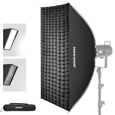 NEEWER Bowens 61 x 88,9 cm opvouwbare rechthoekige lichtbak met diffuser/rooster/honingraatzak, compatibel met Godox Aputure 120d videoverlichting Q4 Studio Flash