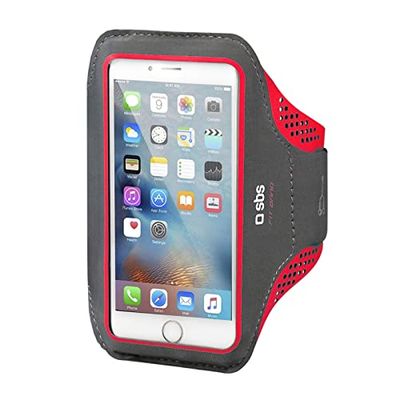SBS Fascia Sportiva da Braccio Portacellulare fino a 5", Armband XL con Schermo Touch Screen, Foro per Auricolari a Filo, Scomparto Portachiavi, Rosso