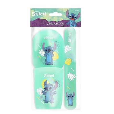 DISNEY Stitch – Trio Gobeleterie Voyage – Étui Brosse à Dents, Gobelet, Étui à Savon – Plastique Résistant – Design Pratique – Accessoire Salle de Bain Enfant - Produit Officiel Disney