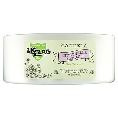 Zig Zag, Anti-muggenkaars, citronella en geranium voor buiten, hoge concentratie etherische citroenggrasolie, diameter 9,6 cm, brandduur tot 8 uur - 160 g