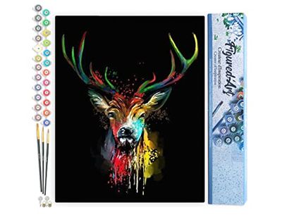 Figured'Art Peinture par Numéro Adulte Cerf en Couleur - Activité Manuelle Kit de Loisir Créatif DIY Numéro d'Art Complet - 40x50cm sans châssis en bois