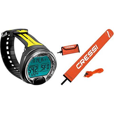 Cressi Leonardo Diving, Computer Subacqueo Aria/Nitrox Con Modalita Profondimetro Unisex, Adulto, Nero/Giallo, Taglia Unica & Boe Lancette Edagni/Accessori Per Immersioni, Apnea, Pesca Subacquea