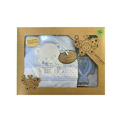 Duffi Baby 0931-12 - Maxicapa de baño bordada 100x100 cm. + termómetro, azul, niños