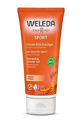 Weleda Gel Doccia Sport Arnica, docciaschiuma con ingredienti bio certificati, formula biodegradabile e tensioattivi vegetali delicati, azione tonificante e rinfrescante (1x200ml)