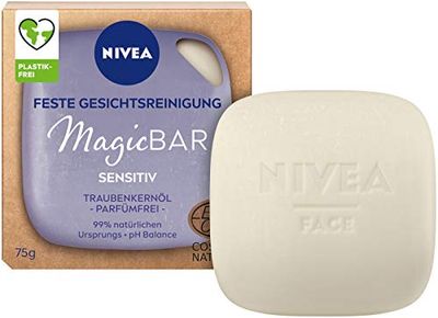 NIVEA MagicBar Sensitiv Gezichtsreiniger, 75 g, parfumvrije gezichtsreiniger, gecertificeerde natuurlijke cosmetica met druivenpitolie