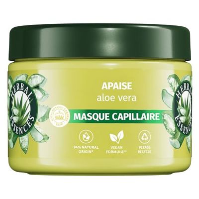 Herbal Essences Sans Sulfates Masque 500ml Hydratant Aloe Vera– Apaise, Nettoie et Nourrit Les Cheveux Très Secs, Parfum Jasmin et Ingrédients d'Origine Naturelle, Végan