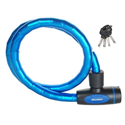 Master Lock 8228EURDPROBLU Lucchetto Bici, Chiave, 1 m Cavo, Esterno, Ottimo per Proteggere Bicicletta, Skateboard, Passeggino, Falciatore, Attrezzature Sportive, Blu