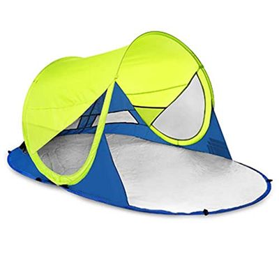 SPOKEY Stratus Strandschelp, 195 x 100 x 85 cm, 100% polyester met UV-40-bescherming, stangen van glasvezel, zelfopbouwend door de pop-up-functie, waterdichte bodem, met draagtas