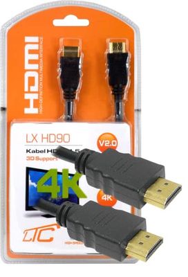 HDMI 3D-kabel, 4K, hoge snelheid V 2.0, Full HD lengte 1,5 meter voor TV, console, monitor, speler. Hoge kwaliteit, zwart HDMI-kabel van topkwaliteit