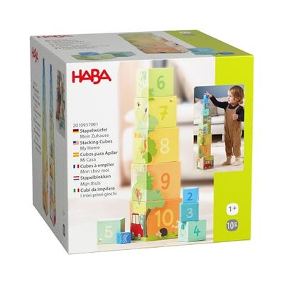 HABA Dados casa – Juego de 10 Piezas de cartón Resistente – promueve la motricidad y la comprensión de los números, a Partir de 12 Meses, apilables para Ahorrar Espacio, 2010937001, Multicolor