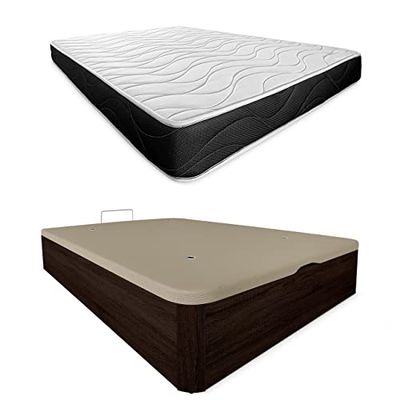 Somnia Descanso - Pack Colchón Viscoelástico Bombay Reversible Grosor 23cm + Canapé Madera Abatible Gran Capacidad | Color Wengué 150 x 190