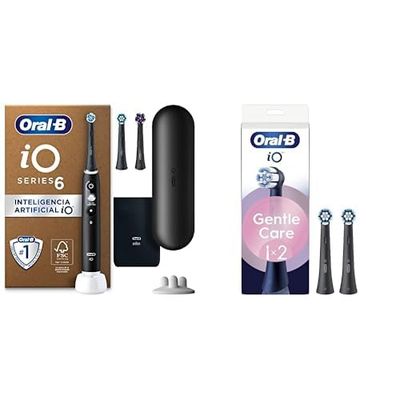 Oral-B iO 6N Cepillo de Dientes Eléctrico Negro Con Estuche de Viaje + 5 Cabezales De Recambio Negros Oral-B iO