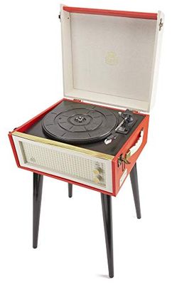 GPO Bermudas Leitor de vinil clássico com estilo retro, gira-discos de vinil com MP3, USB, altifalante incorporado - vermelho