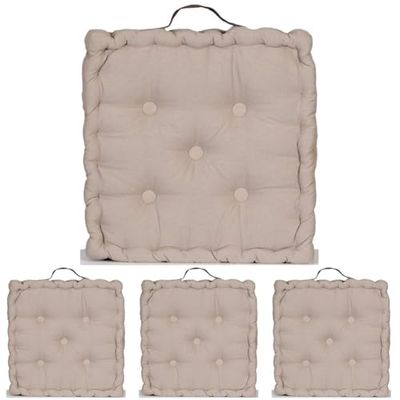 Atout Ciel Coussin de Sol 40x40cm avec Anse contrastée, Carré, Taupe (Lot de 4)
