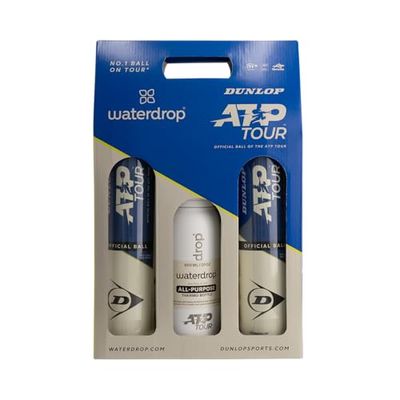DUNLOP Ensemble x Waterdrop: 2 boîtes de 4 balles de Tennis ATP Tour, Flacon Isotherme de 600 ML et 3 microlytes Berry