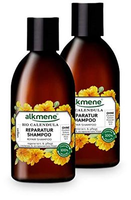 alkmene Shampooing réparateur au calendula bio - shampooings cheveux secs et abîmés - shampoing végétal sans silicone, parabènes, huiles minérales, SLS et SLES - shampoings (2x 250 ml)