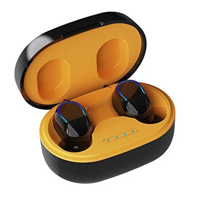 KASSPO Bluetooth in-ear hoofdtelefoon, in-ear, met 2023, draadloze in-ear hoofdtelefoon, bluetooth met microfoon, hifi-stereo, 25 uur, toetsbediening, voor werk en reizen, geel 7