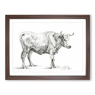 Sketch Of A Bull By Jean Bernard Vintage Framed Wall Art Print, Ready to Hang Picture for Living Room Bedroom Home Office Décor, Walnut A3 (46 x 34 cm)