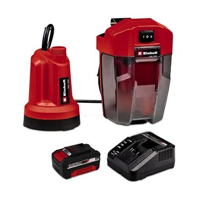 Einhell Pompa di scarico dell'acqua chiara senza fili GE-SP 18 LL Li (1 x 4,0 Ah) PXC (Li-Ion, 18 V, 4500 L/h max., alloggiamento batteria flessibile, funzionamento continuo, batteria 4,0 Ah e