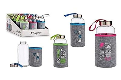 DKD Home Decor Bottiglia di vetro con custodia in neoprene POSITIVE SORT 500 ml