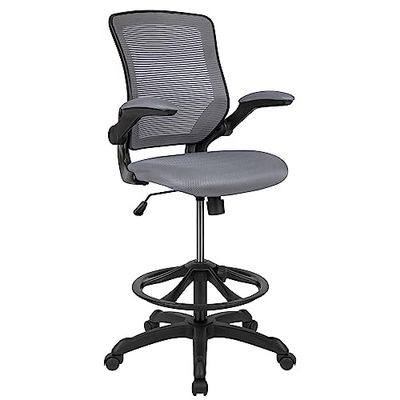 Flash Furniture Kale Bureaustoel met middelhoge rugleuning en in hoogte verstelbare voetring en lendensteun, managersstoel van netstof met armleuningen, donkergrijs