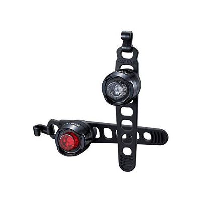CatEye Conjunto de luzes pretas polidas dianteiras e traseiras Orb: Elegante, compacto, de longa duração da bateria, montagem versátil e duradoura