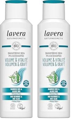lavera Shampooing Soin Volume & Vitalité - sans silicone - Volume, souplesse & tonicité - vegan - cosmétiques naturels - 250 ml (Lot de 2)