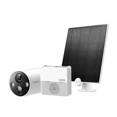 TP-Link Tapo C420S1 bewakingscamera voor, 2K hoge resolutie, oplaadbare batterij van 5200 mAh, nachtzicht in kleur, AI, 1 camera met hub & TP-LINK A200Panneau Solaire Laadcamera