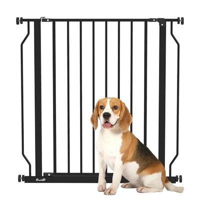 PawHut Dog Gate Wide Stair Gate w/Door Pressure Fit, 75-85W cm, Black
