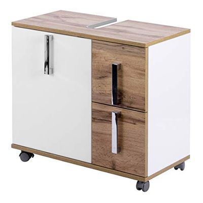 Schildmeyer Luca 135873 Meuble sous-Lavabo, Blanc Brillant/Chêne Rustique, 65,1 x 32 x 60 cm