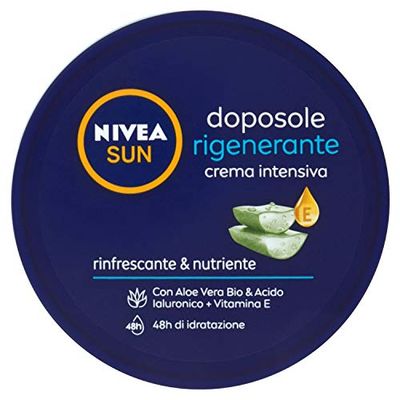 NIVEA SUN intensywny krem po opalaniu regenerujący 300 ml, krem po opalaniu ciała z aloesu bio, kwas hialuronowy i witamina E, krem do ciała nawilżający i orzeźwiający