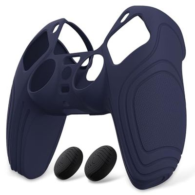 eXtremeRate PlayVital Coque Protection pour ps5 Manette,Housse Silicone avec Capuchon pour ps5 Joystick Controller Cover Skin Antidérapante,Édition Samouraï-Bleu