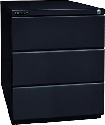 BISLEY Contenedor con Ruedas OBA, con Tapa de 25 mm, 3 cajones universales, Metal, 633 Negro, 56.5 x 42 x 51.9 cm