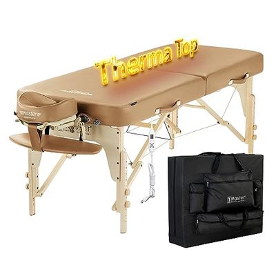 Master Massage Phoenix 71 cm mobiel inklapbaar massage-ligbed ThermaTop verwarmingssysteem massagebed massagebank cosmetische ligstoel verwarmingsdeken warmteonderbed lichtbruin