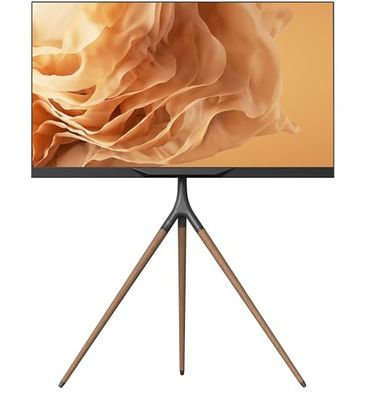 ONKRON Houten TV Standaard Schildersezel voor 32" - 65" Scherm, TV Statief Tripod tot 35 kg - TV Standaard Hoogte Verstelbaar VESA 100x100 - VESA 400x400 / TV Statief Draaibaar 360° TS1220-B Zwart
