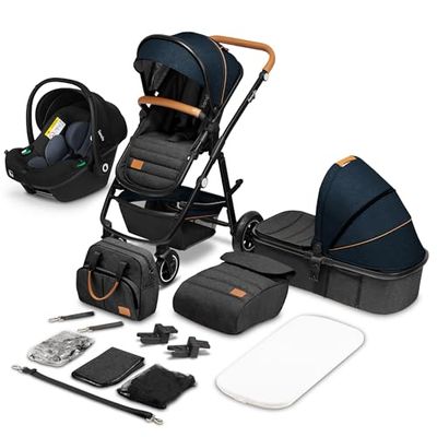 LIONELO Amber 3 in 1 - Combi Kinderwagen | Complete Set: Reiswieg, Buggy, Autostoel ADAC gecertificeerd | Pompwielen met goede full vering | Comfortabel Matras, Luiertas, Vanaf geboorte tot 4 jaar