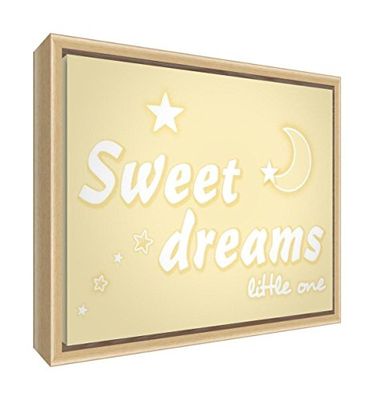 Feel Good Art Toile de crèche imprimée et encadrée avec cadre en bois naturel massif (34 x 24 x 3 cm, petite, crème, Sweet Dreams)