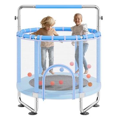 VEVOR Trampolino per Bambini 1470 x 1540 mm, Trampolino per Interni Esterni, Mini Trampolino Ricreativo per Bambini con Rete Sicurezza e Canestro Basket Giocattoli Bambini Trampolino per Bambini Blu