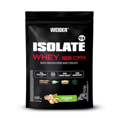 Weider Isolate Whey 100CFM (420g) Pistachio Flavour, Protein 100% Isolate Whey from Isolac®, 25g Protein/Portion, with Digestive Enzymes Digezyme®, No Added Sugar, No Aspartame, Low Fat, 14 Servings