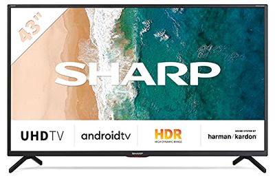 Sharp Aquos 43BN6E - 43" Smart TV Frameless, 4K Ultra HD Android 9.0, Wi-Fi, DVB-T2/S2, 3840 x 2160 Pixels, Nero, suono Harman Kardon, DOLBY ATMOS, 4xHDMI 3xUSB, 2020