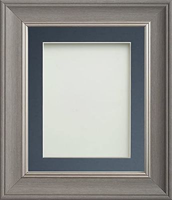 Frame Company Drummond Range Gunmetal Grey 10x8 inch Picture Photo Frame with Blue Mount for Image 8x6 inch * Choice of Sizes* Fitted with Real Glass