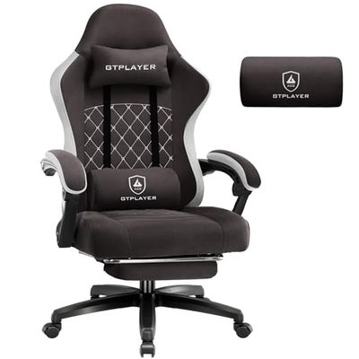 GTPLAYER Chaise de Gaming en Tissu - avec Coussin à Ressorts ensachés - Ergonomique - Pivotante - avec Repose-Pieds - Charge maximale : 150 kg - Marron