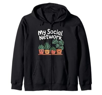 My Social Network is Green Plant Lover Plant Parent Fun Zip Hoodie