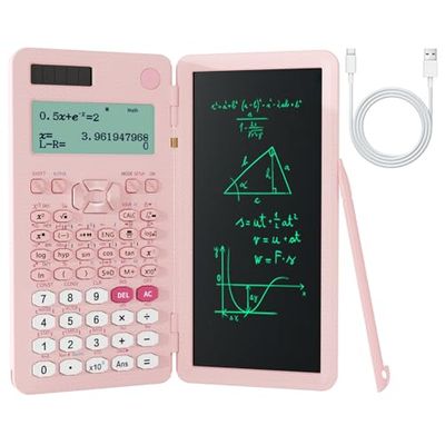 NEWYES Calculatrice Scientifique Rechargeable 991ES avec Tablette d'écriture, Calculatrice Kawaii Rose avec Bloc-Notes effaçable, Fournitures Scolaires pour étudiants Professionnels – Simplifiez Les