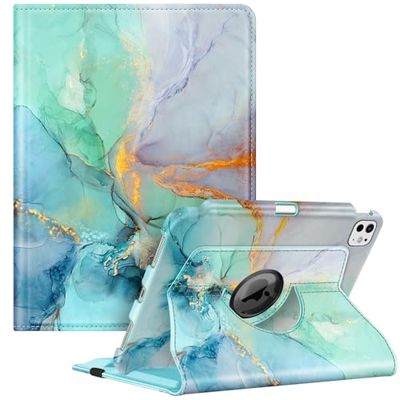 Fintie Custodia rotante per iPad Pro 11" M4 (2024) (numero di modello: A2836/A2837/A3006) - Custodia protettiva girevole a 360 gradi con supporto per matite, auto sleep/wake, marmo smeraldo