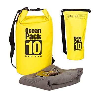 Relaxdays Ocean Pack, 10 Liter, waterdicht, lichtgewicht, zeilen, op de boot, Dry Bag, outdoor droogtas, geel