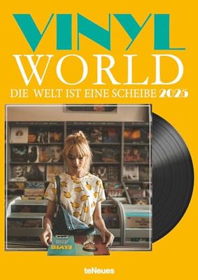 teNeues - Calendario da parete in vinile World 2025, 29,7 x 42 cm, calendario con storia culturale attorno al disco nero, immagini emozionanti del famoso nastro fotografico "Vinyl World"