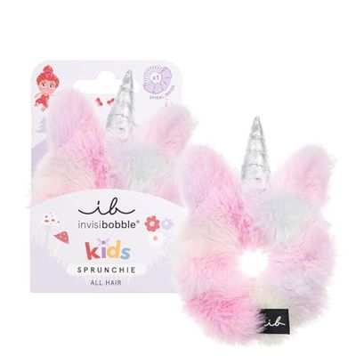 invisibobble Kids Scrunchie Unicorn, Colourful Unicorn & Candy Design, Plush Hair Scrunchie, Soft & Strong Hold for Girls, Pack of 1