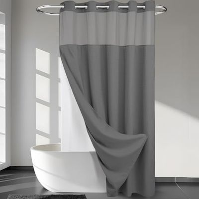 River Dream No Hooks Required Waffle Weave Shower Curtain with Snap in Liner (Graphite Grey, 71"x86")